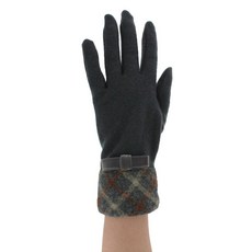 DAKS Women Jersey gloves smartphone compatible check pattern velvet ribbon 17-460013 13/Gray