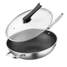 모든 스토브를 위한 주방 냄비 웍 논스틱 팬, (304 스테인리스강) 컬러 케이스 함유 유리, 32cm, 1개