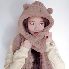 이코마켓 곰돌이모자 뽀글이양털 머플러 목도리 후드모자 겨울여성모자 귀마개모자 겨울워머