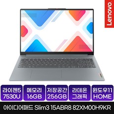 레노버 2024 아이디어패드 슬림 3 15ABR8 라이젠5 라이젠 7000 시리즈, ARCTIC GREY, 256GB, 16GB, WIN11 Home, 82XM00H9KR