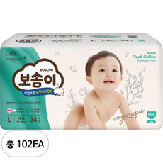보솜이 리얼코튼 오가니크 팬티형 기저귀 남아용, 대형(L), 102매