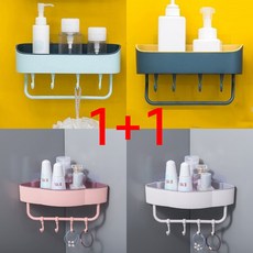 1+1 만능욕실거치대 다용도 무타공 욕실 수납 코너선반 젠다이 코너장, 코너형(1개)(색상 : 마린)(총1개)