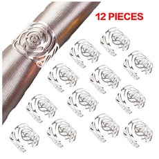 6/12PCS 골드 실버 냅킨 링스 버클 웨딩 크리스마스 생신 냅킨 링은 꽃 잎 Flower Leaf Napkin Rings Serviette Buckle Gold Silver, 12 PCS-로즈 실버, 12개