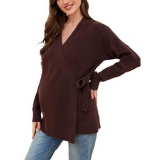 Liu & Qu Women's V-Neck Maternity Sweater Tops Tie Front Wrap Knit Maternity Shirts Pregnancy Clothe