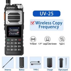 Baofeng UV-25 워키토키 트라이 밴드 무선 복사 주파수 NOAA C타입 충전기 FM 장거리 고출력 햄 양방향, 01 UV-25L Standard_01 EURO