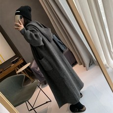 해피유통 여성용 가디건 간절기 베이직 세미 버튼 후드 롱 가디건LMY