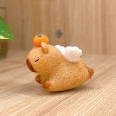 카피바라 키링 양모 펠트 diy 인형 만들기 커플 세트, 2 날개 카피바라 + 바늘 3개, 1개