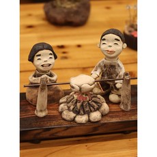 토우 인형 닭서리 바베큐 장작구이 옛날 아이들 옛날 전통 모습 핸드메이드 도자기 소품
