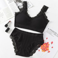 베씨 골지 레이스 브라 팬티 세트 탑 렛 여성 여자 뽕나시