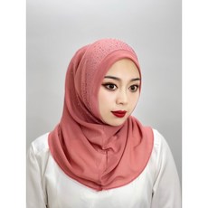 솔리드 컬러 밴드 드릴 터번 아바야 핑크 여성 스카프 가방 인스턴트 목도리 터키