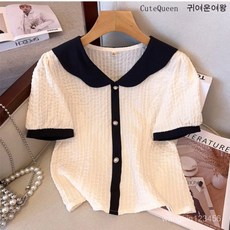CuteQueen 귀여운여왕 여름 여성복 상의 패치워크 셔츠