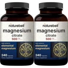 NatureBell 타우린 마그네슘 타우레이트 1 500mg 1회 제공 240캡슐 | 고흡수성 킬레이트 - 심장 및 신경 미네랄 보충제 비-GMO 글루텐 프리, 구연산 마그네슘, 240 카운트 (2팩), 2개, 240정