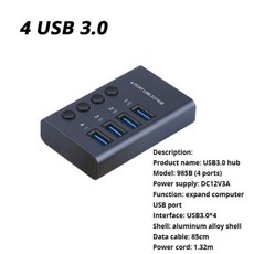 노트북충전기 멀티포트 USB 3.0 허브 알루미늄 멀티 분배기 PD 충전기 전원 어댑터 노트북용 스위치 다중 확장기 허브(682548), UK, 15.UK - 4Ports HUB