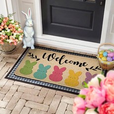 CHAOMENGMENG Welcome Easter Rabbits 장식용 도어매트 계절 봄 홈 데코 로우 프로파일 스위치 러그 도어 매트 바닥 매트 실내 실외용 43.2 x 73.7, CHAOMENGMENG Welcome Easter Ra