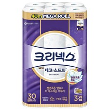 크리넥스 3겹 데코&소프트 화장지 40m 30롤 두루마리휴지 두루말이 천연펄프 무형광 두꺼운 화장실 먼지없는 집들이선물 대용량 부드러운 유한킴벌리 코스트코