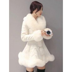 여성페이크퍼 인조폭스퍼 코트 대형모피칼라 개성 여신룩 미들길이 두꺼운 PU코튼