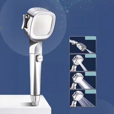 위시앤겟 4단 욕실 수압상승 샤워기 헤드, 실버, 1개