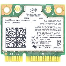 RCC 7260HMW 노트북 네트워크 카드 7260AC AC 7260 하프 미니 PCI-E 카드 노트북 WiFi 카드 업그레이드 5GHz WiFi 밴드 Blue, 단일옵션