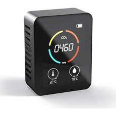 공기질측정기 이산화탄소 가스 측정기 공기 질 모니터 CO2 감지기 카운터 실시간 모니터링 중 온도 및 습도 3in 1, 블랙, 1개, 2) 블랙
