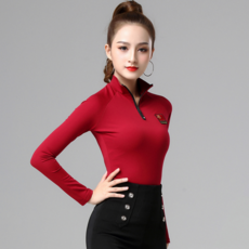 해외 라틴 밸리 줌바 댄스 하이넥 라틴댄스 모던댄스웨어 국표무 긴팔 연무복녀, 02.L