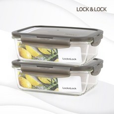 락앤락 오븐글라스 내열유리 밀폐용기 2개 - 냉장고.냉동실정리 전자렌지반찬통 이유식.햇반밥보관 레인지, 직사각 1L X