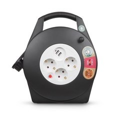 LUG 러그 멀티탭 3구 15M USB 2포트 접지 케이블 릴선 전기연장선 코드릴 휴대용 여행용 캠핑용 블랙, 1개