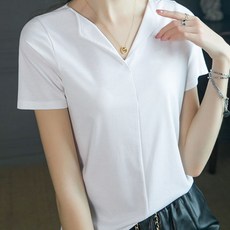 데일로엔 여성 심플 베이직 브이넥 반팔티셔츠