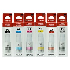 캐논 GI-93 정품잉크 무한 PIXMA G590 G695 G690 G595 6색세트, 1개, 검정+파랑+진홍+노랑+빨강+회색