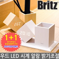 브리츠 BZ-EW547 우드 LED 탁상시계 펜 연필 꽃이 알람 온도 달력 USB전원 배터리겸용, 화이트