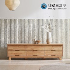 바로크가구 우즈 6단 원목 거실장 티비다이 네추럴 2m