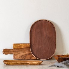 [JAJU/자주] 오발형 월넛 우드 쟁반_34cmx22cm, 브라운, 1개