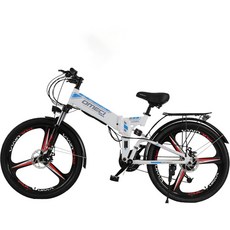 OMECI 접이식 전기산악 자전거 24/26 인치 리튬배터리 오프로드 MTB 남녀 전동, 26인치/21단 일체형 휠(화이트)