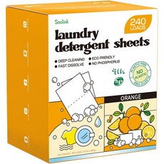 소울링크 라벤더 세탁 세제 시트 240로드 - 친환경 식물성 저자극성 플라스틱 용기 없음, Orange, 240 Count (Pack of 1), 1개