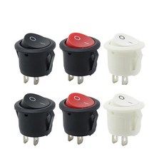6Pcs 20mm 직경 라운드 로커 스위치 블랙 미니 화이트 레드 2 핀 ON OFF KCD1 105, Mixed