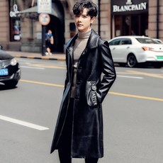 하프기장 남성 가죽자켓 청년 슬림 빅사이즈 가죽 코트 P