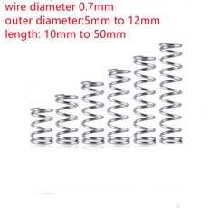 10 20pcs 304 스테인레스 스틸 스프링 와이어 직경 0 7mm 5 12mm 50mm 압축 소형, 20pcs OD 8mm, 0.7mm, 10mm, 20개