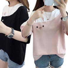 리더스타 여성반팔티 핑크+블랙 2장 박시핏 반팔 티셔츠