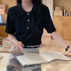 모어렌 네빌 링클 피케이 반팔 블라우스
