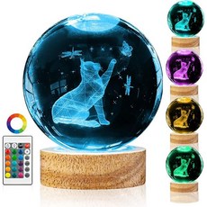 16가지 색상의 나무 LED 베이스가 장착된 3D 태양계 크리스탈 볼 나이트 라이트 생일 크리스마스를 위한 리모트가 갤럭시 플래닛 램프 남아 여아를 천문학 우주 선물 3.1, Cute CatDCORIUNTG DCORIUNTG, 1개