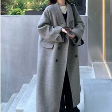 여성회색롱코트 양면캐시미어 핸드메이드 고급 오버핏 루즈핏 더플코트