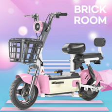 BRICKROOM 데일리 전동 스쿠터 자토바이 전기 자전거 팻바이크 2인용 분리형 배터리, 12A65km, 핑크