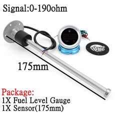 자동차 깜박이 550mm 12V 센서 디지털 센더 레벨 0 연료 24V 보트 100 190ohm 게이지 알람이 유닛 있는 계량기, 175mm and gauge, 1개