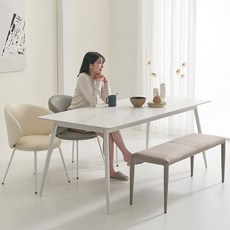 까르엠가구 베이직 포세린 세라믹 스틸 4인용 화이트 식탁세트 벤치1+의자2, 4인세라믹(단면)/베이직(벤치1개+의자2개), 아이보리/2개