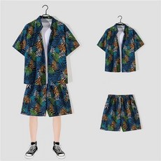 화려한 패턴 반팔 반바지 트로피칼 하와이안 알로하 셔츠 세트 깡패 형님옷 바캉스룩 휴양지