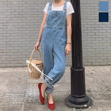 에즈 멜빵바지 청 점프수트
