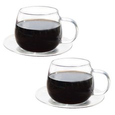 에일린 내열유리 찻잔+받침세트 340ml, 2개, 투명