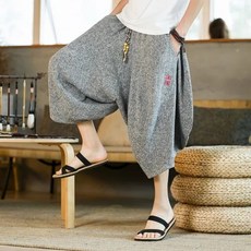 남성용 일본 전통 기모노 반바지 아시아 목욕 바지 캐주얼 유카타 린넨 와이드 레그 팬츠