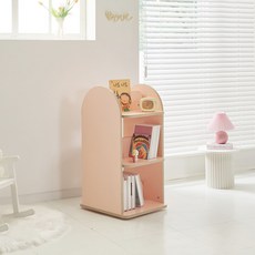 꼬몽 회전책장 유아 아기방 거실 어린이 책장, 3단, 피치핑크