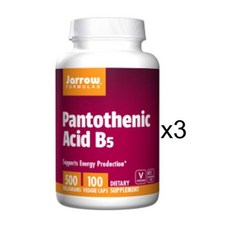JARROW 판토텐산 B5 100정 3개 Pantothenic Acid 500 mg 100 VEG CAPSULES, 100개입