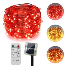 ErChen Two Tone Solar Powered LED Fairy Lights 33ft 100 LEDs Remote Control Colour Change 8 Modes S, Rot_33 FT 100 Leds, Warmweiß